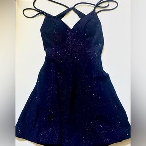 Navy blue gold flecked formal dress